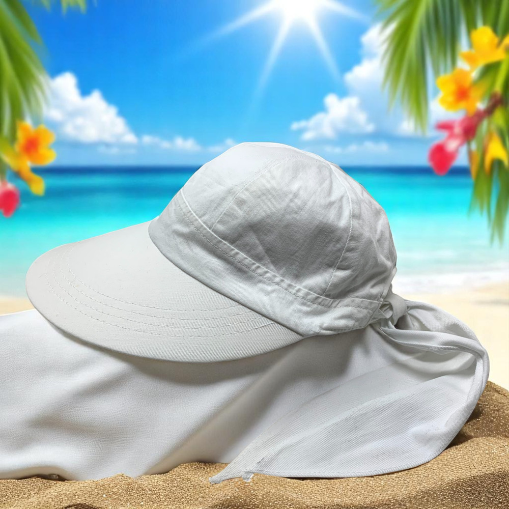 Vintage Bechamel White Cotton Tie Back Extra Long Brim Sun Beach Hat Hong Kong - Picture 2 of 7
